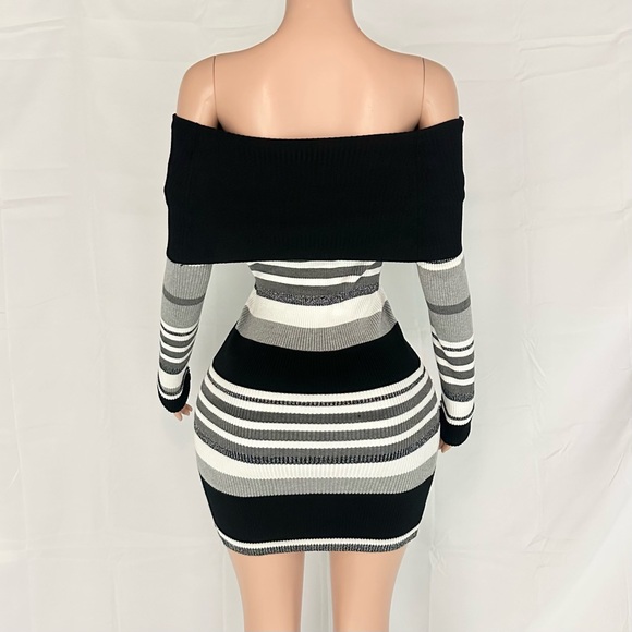 Off-Shoulder Striped Bodycon Dress - Picture 3 of 4